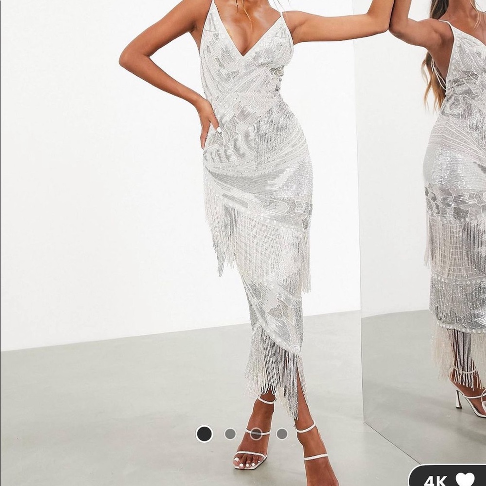 Asos Edition embellished pastel fringe cami midi dress